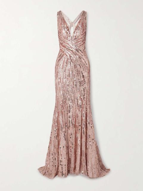 JENNY PACKHAM Luxor cutout embellished tulle gown Blush