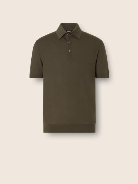 ZEGNA DARK OLIVE GREEN TROFEO 15MILMIL15 WOOL POLO SHIRT