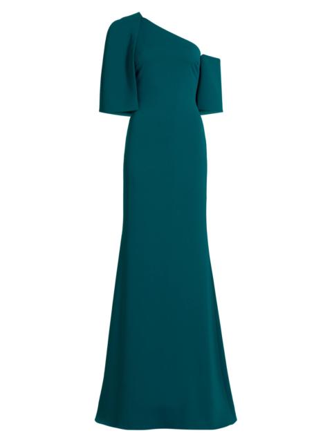 BADGLEY MISCHKA Women's Stretch-Crepe Cape Gown - Teal