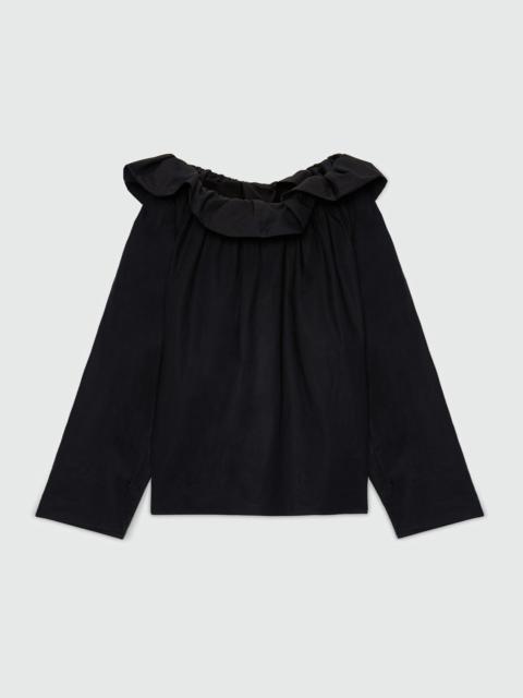 MSGM Black cotton poplin blouse with maxi ruffle.