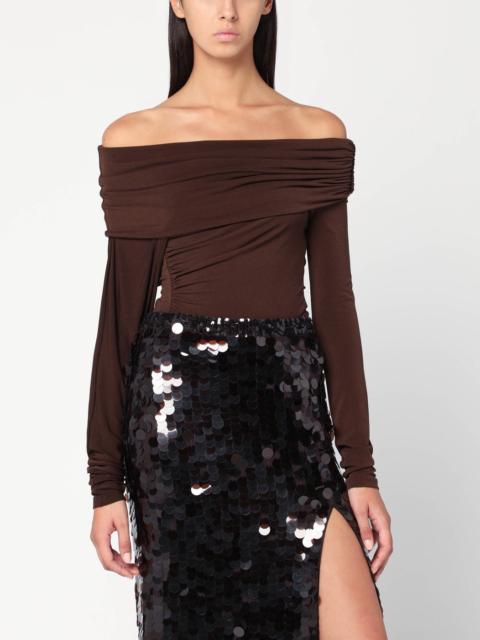 THE ANDAMANE Top with bare shoulders in brown jersey