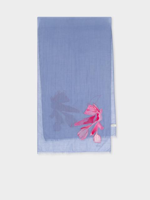 Women's Light Blue Wool 'Drawn Tulip' Scarf