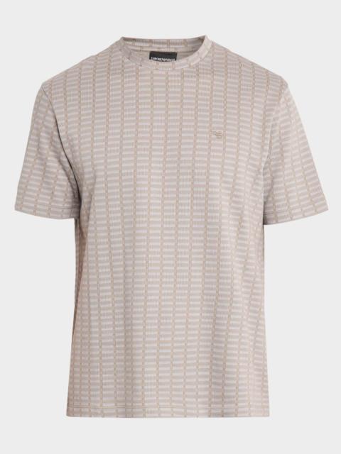 EMPORIO ARMANI Men's Micro-Rectangle Jacquard Crewneck T-Shirt