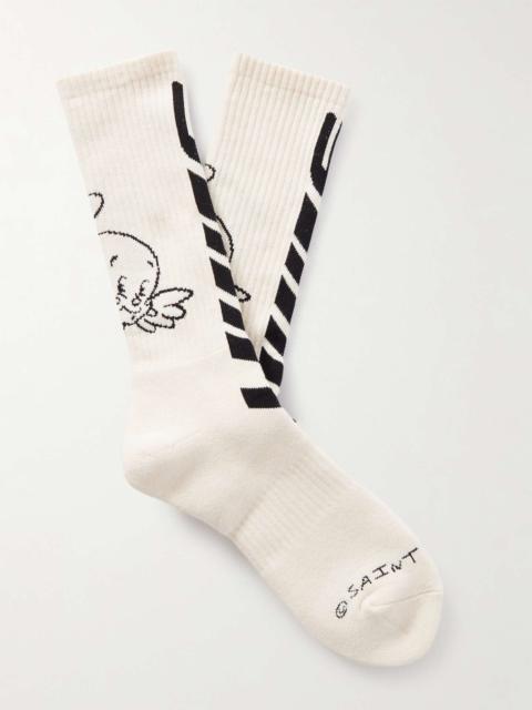 Ribbed Cotton-Blend Jacquard Socks