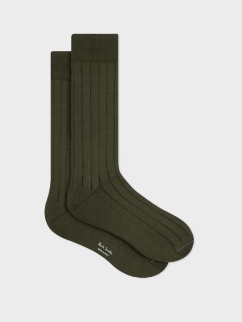 Paul Smith Khaki Cotton Ribbed Socks