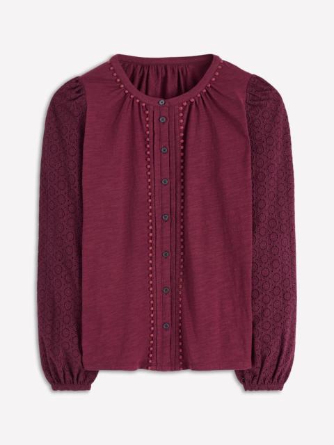 BODEN Eden Broderie Jersey Shirt-Deep Wisteria