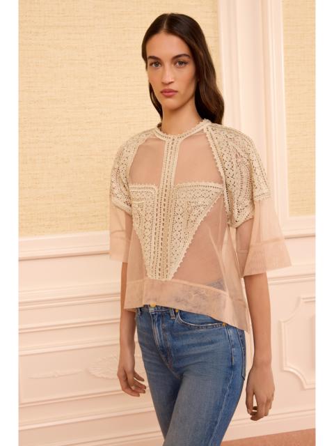 ULLA JOHNSON Tess Crochet & Tulle Top