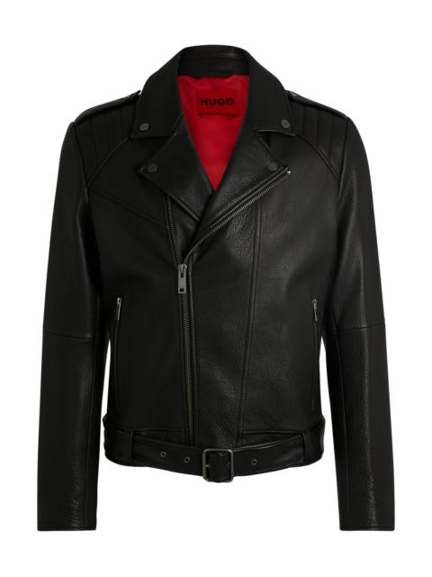 HUGO BUFFALO-LEATHER JACKET WITH CONTRAST LINING