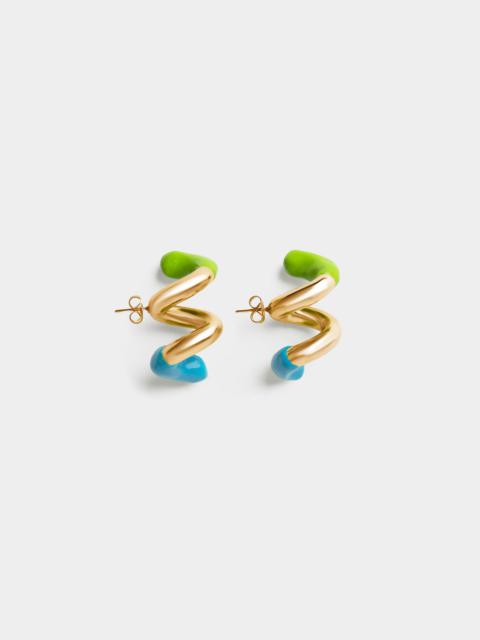 SUNNEI FUSILLO RUBBERIZED GOLD EARRINGS / sky blue & fern green