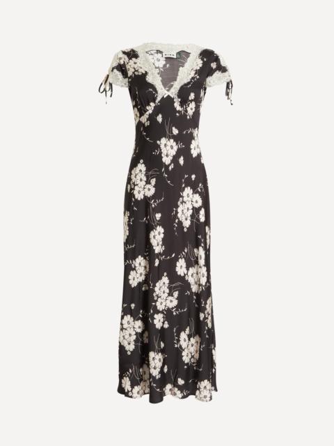 RIXO Fern Satin Midi Dress in Daisy Field Black