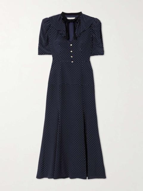 Alessandra Rich Bow-detailed polka-dot silk crepe de chine midi dress