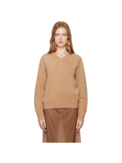 Beige V-Neck Brushed Cashmere Sweater