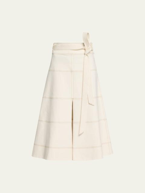 TANYA TAYLOR Hudson High-Waist Belted Denim Midi Skirt