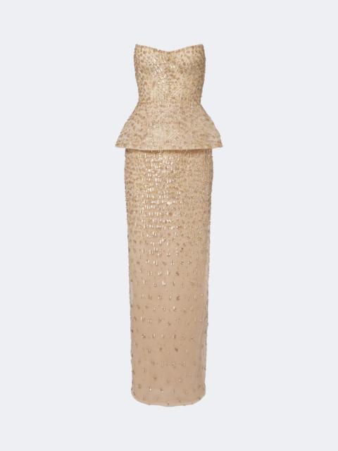 Monique Lhuillier Embellished peplum bustier gown