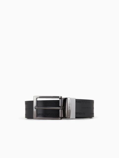 EMPORIO ARMANI Reversible leather belt with all-over embossed lettering