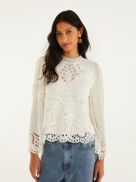 FARM RIO Off-White Richelieu Long Sleeve Blouse