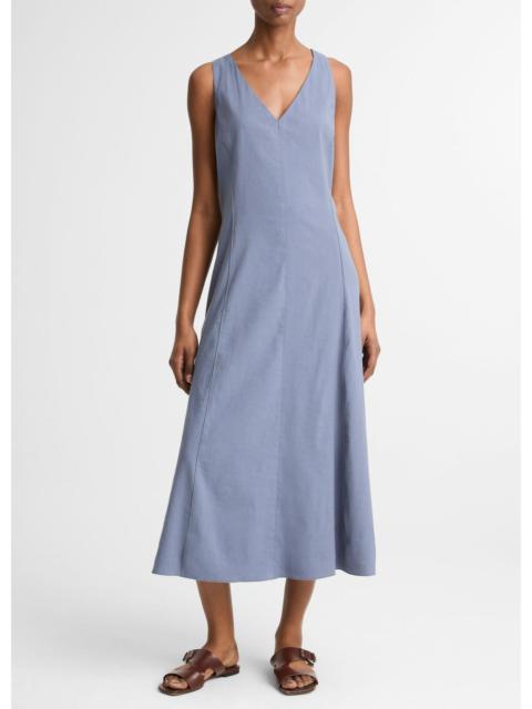 Vince Linen-Blend V-Neck Dress