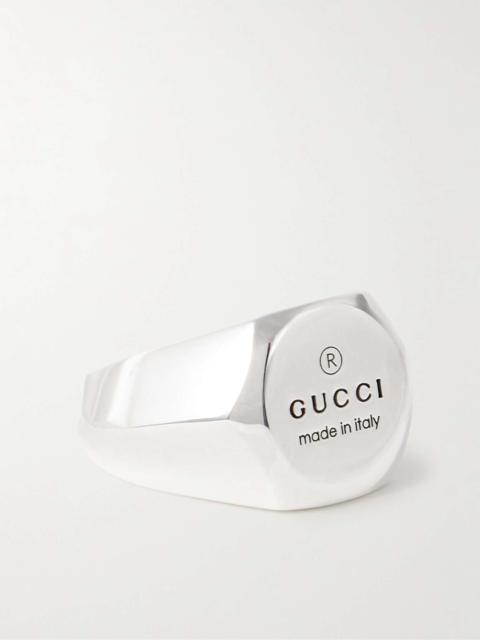 GUCCI Logo-Engraved Sterling Silver Signet Ring