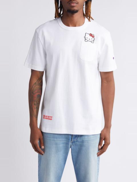 Champion x Sanrio Hello Kitty® 50th Anniversary Embroidered Pocket T-Shirt in White at Nordstrom