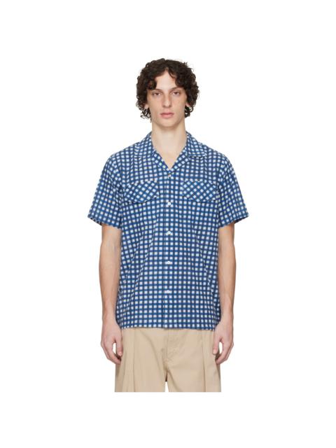 Blue Gingham Check Block Print Shirt