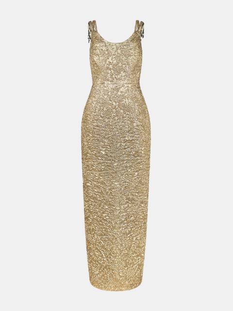 EMILIA WICKSTEAD Morphita Dress In Gold Double Warp Floral
