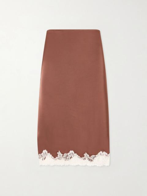 FAITHFULL Marisol lace-trimmed satin midi skirt Chocolate