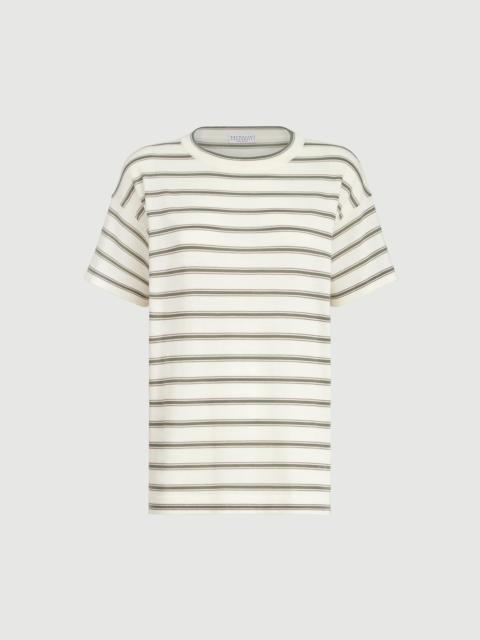 Brunello Cucinelli Virgin wool & cashmere lightweight sparkling stripe knit t-shirt