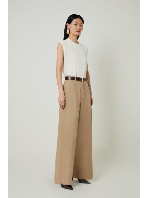 KAREN MILLEN Tencel Cotton Pleated Wide Leg Tailored Trousers