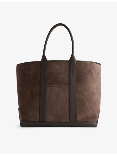 TOM FORD Logo Slip-Pocket Leather-Suede Tote Bag