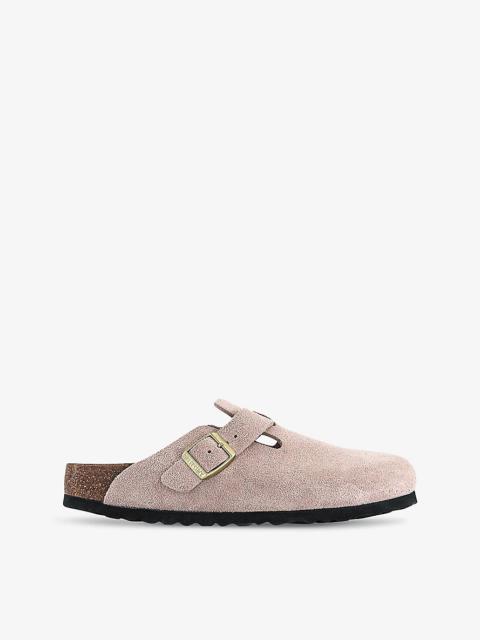 Boston Logo-Embossed Suede Clogs