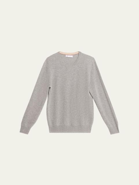 Brunello Cucinelli Men's Crewneck English Rib Cashmere Sweater