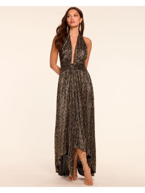 RAMY BROOK Jill Metallic Smocked Halter Maxi Dress