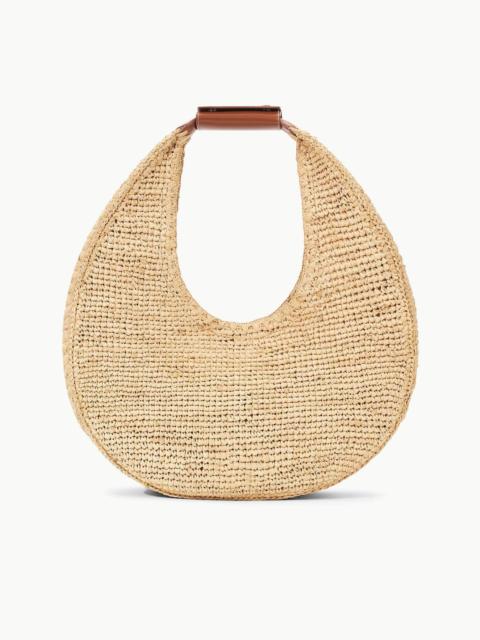 STAUD LARGE RAFFIA MOON TOTE BAG NATURAL TAN