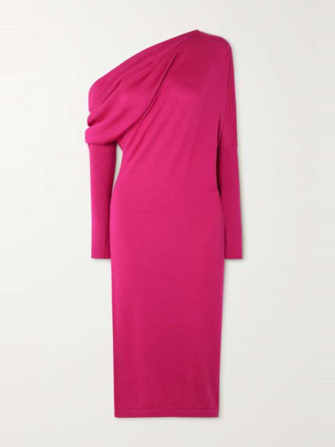 One-shoulder cashmere and silk-blend midi dress