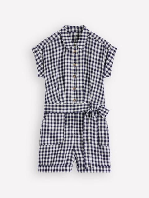 BODEN Kay Linen Playsuit-Navy, Ivory Gingham