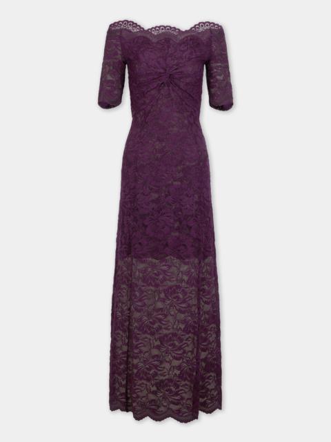 rabanne MIDI DRESS IN MAGENTA LAYERED LACE