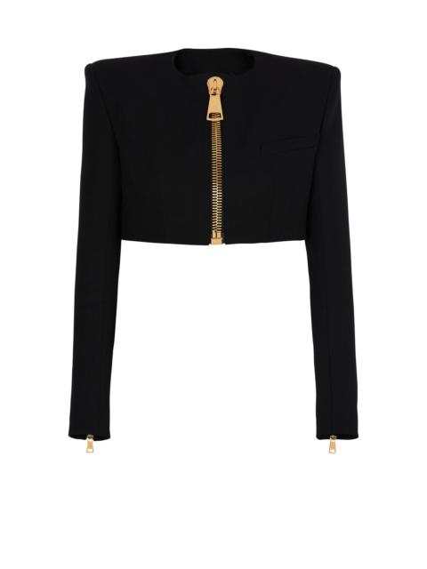 Balmain Cropped jacket in grain de poudre wool