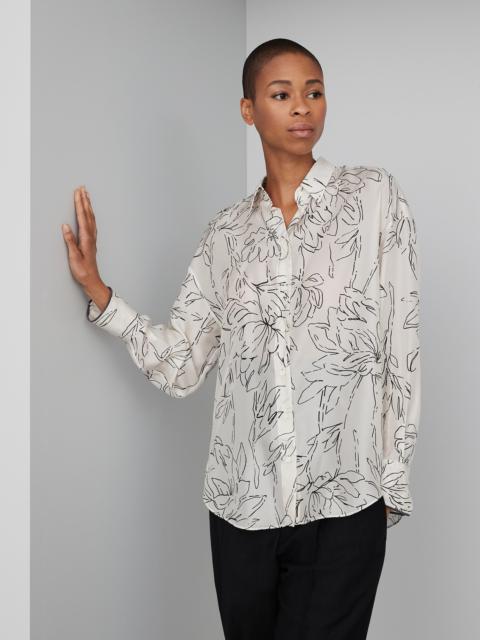Silk ginkgo print pongée shirt with shiny cuff details