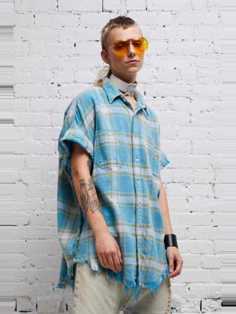 R13 SLEEVELESS BOXY BUTTON-UP - LIGHT BLUE PLAID