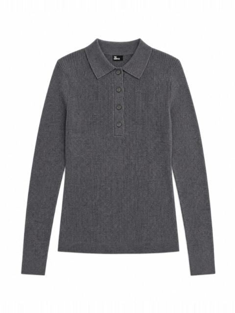 The Kooples GRAY MERINO WOOL POLO-NECK SWEATER