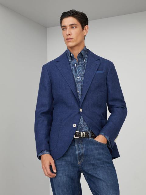 Brunello Cucinelli Linen, wool and silk diagonal deconstructed blazer with patch pockets