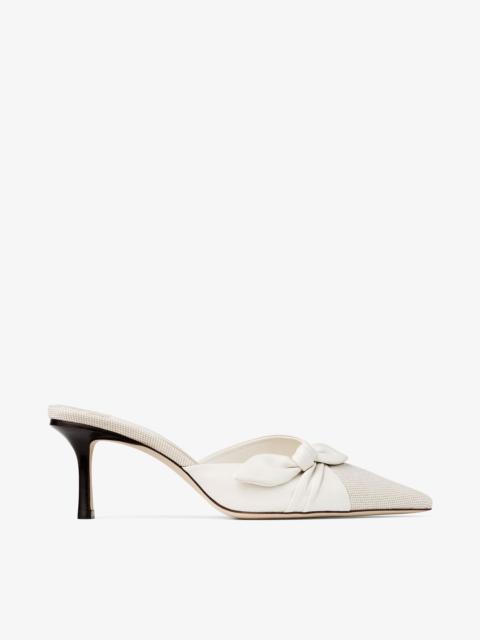 JIMMY CHOO Livi 65 Almond and Latte Mix Flecked Canvas and Soft Glove Leather Mules with Nappa Leather Bow