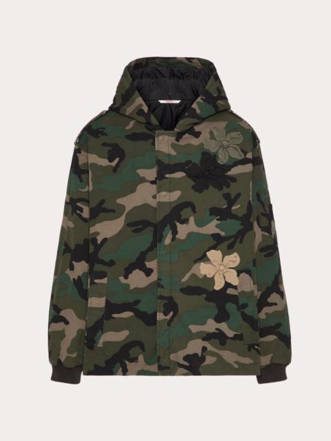 Valentino COTTON CABAN WITH HOOD AND EMBROIDERED CAMOUFLOWER PATCH