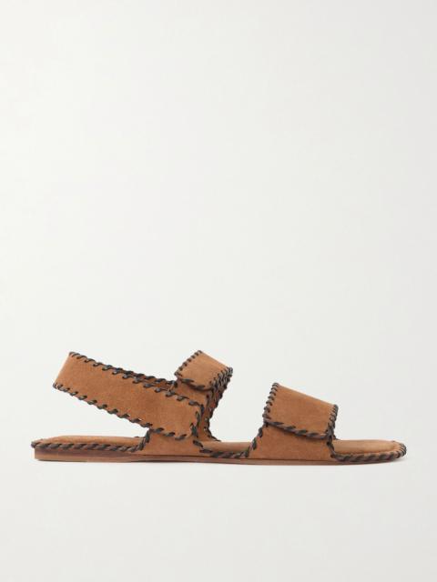 KHAITE Boden whipstitched suede sandals Tan