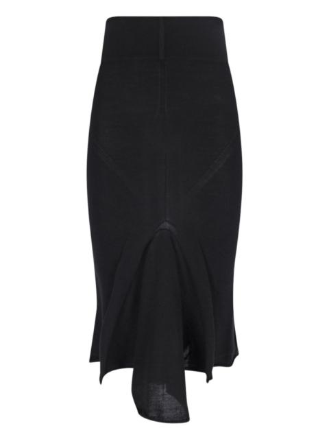 Rick Owens asymmetric fishtail midi skirt