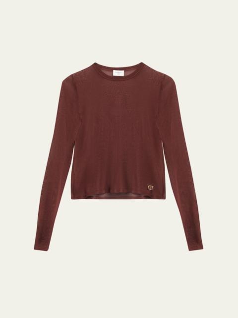 SAINT LAURENT Cassandre Sheer Knit Long-Sleeve Top