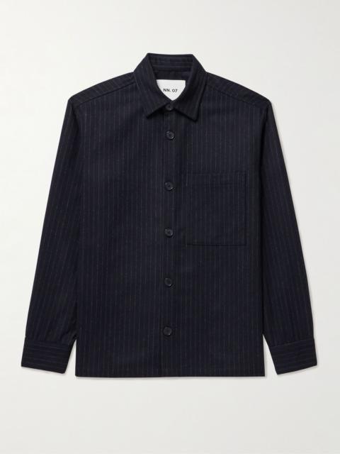 NN07 Freddy 1630 Pinstriped Recycled-Wool-Blend Overshirt Navy