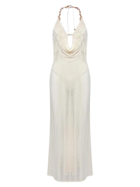 PatBO Women's Wave Mesh Halterneck Dress - Off White