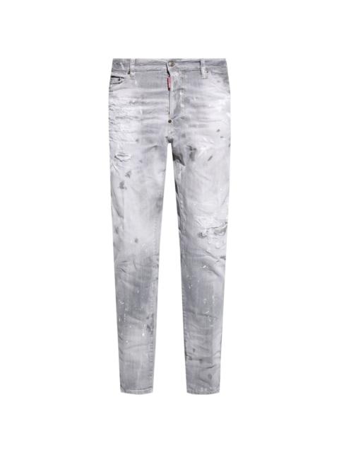 distressed-finish cotton jeans