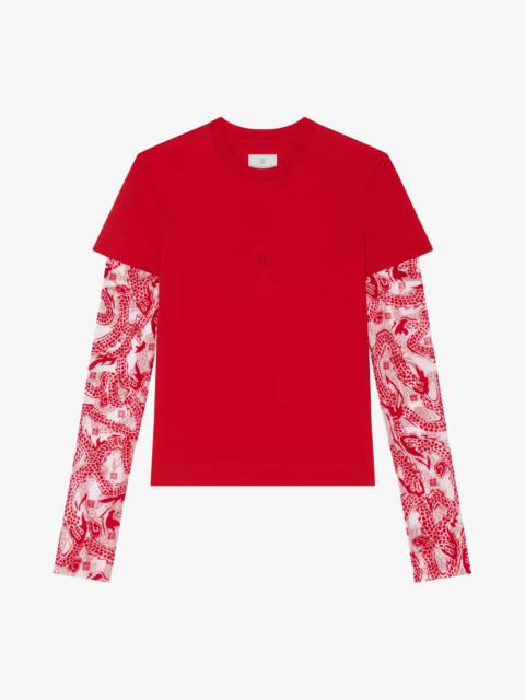 Givenchy OVERLAPPED T-SHIRT IN COTTON AND 4G DRAGON TULLE
